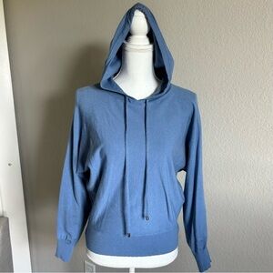 Magaschoni Dolman Sleeve Hooded Sweater Cropped Blue Size S